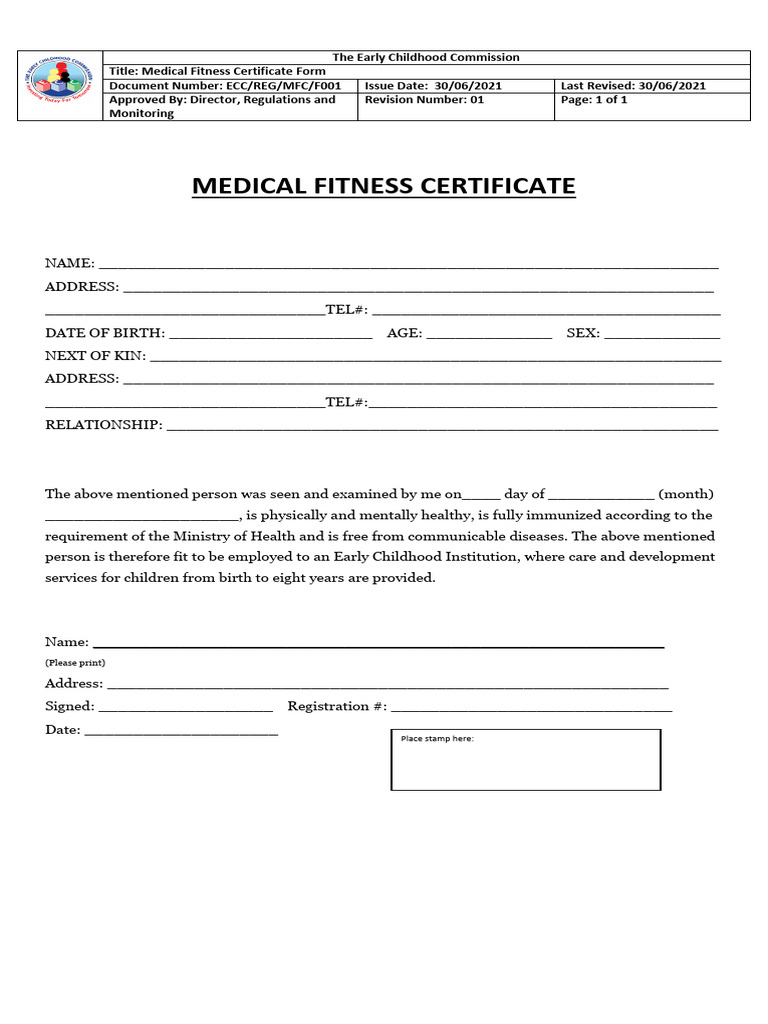 Medical Fitness Certificate Form | PDF | Self-Improvement