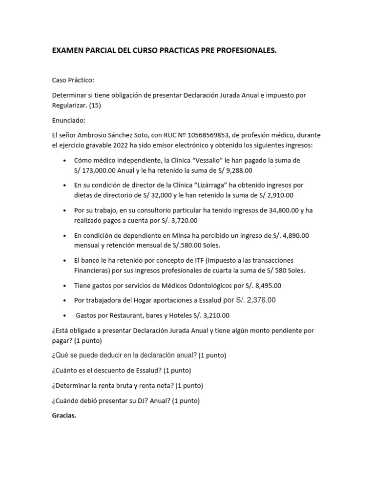 Examen De Practicas Pre Profesionales Pdf