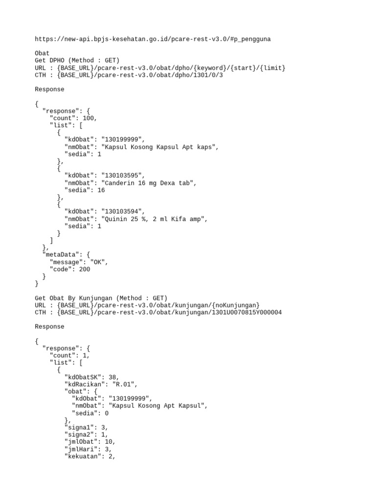 BPJS Kesehatan Obat API Guide | PDF