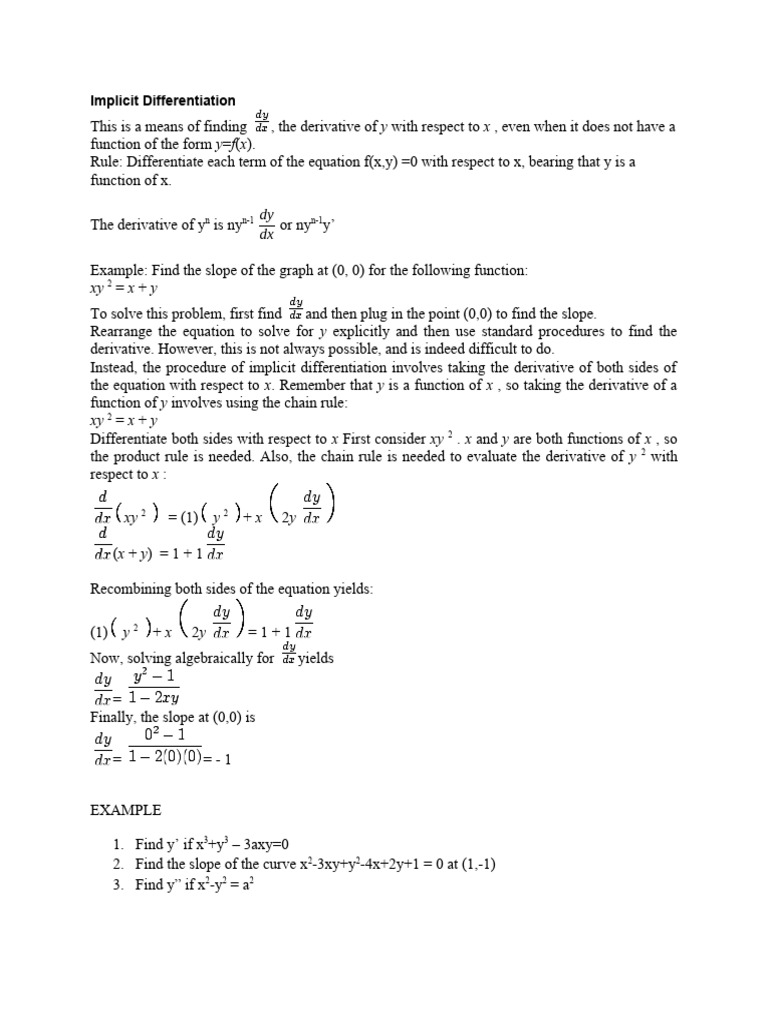 Implicit differentiation pdf