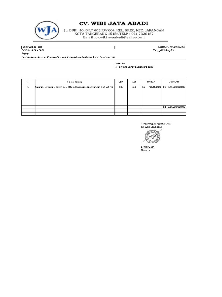 Po CV WIbi, BC Precast Jurumudi | PDF