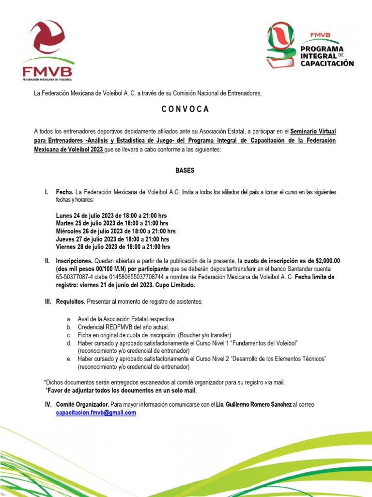 Convocatoria Sem Analisis y Estadistica de Juego Virtual 2º Curso FMVB ...