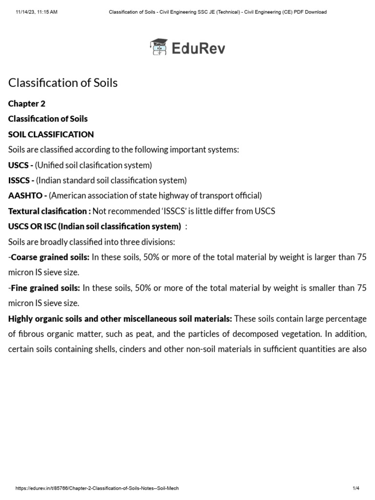 Classification of Soils - Civil Engineering SSC JE (Technical) - Civil ...