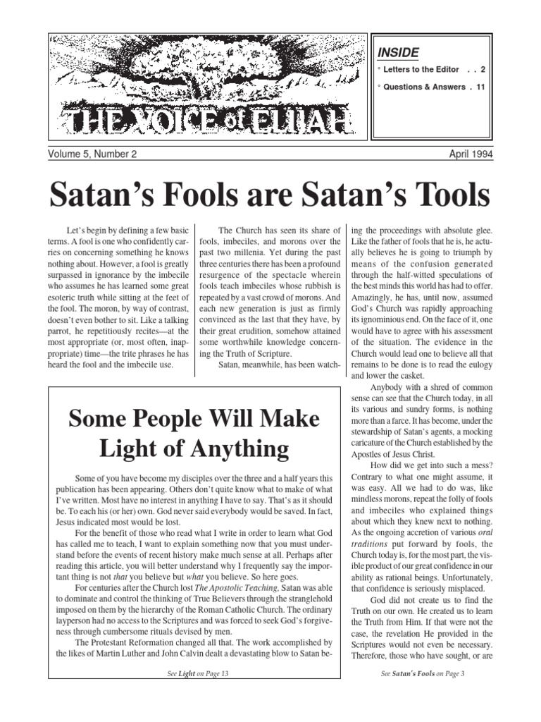 Satans Fools Are Satans Tools Newsletter | PDF | Faith | Born Again