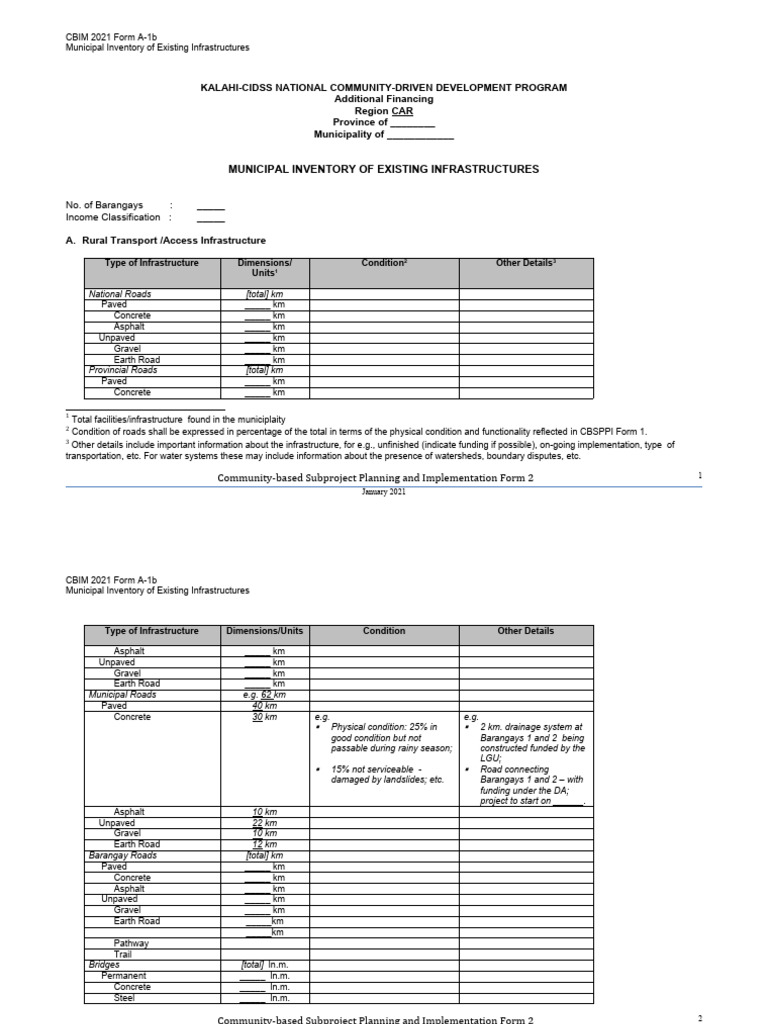 CBIM 2021 Form A-1b - Municipal Inventory of Existing Infrastructures ...