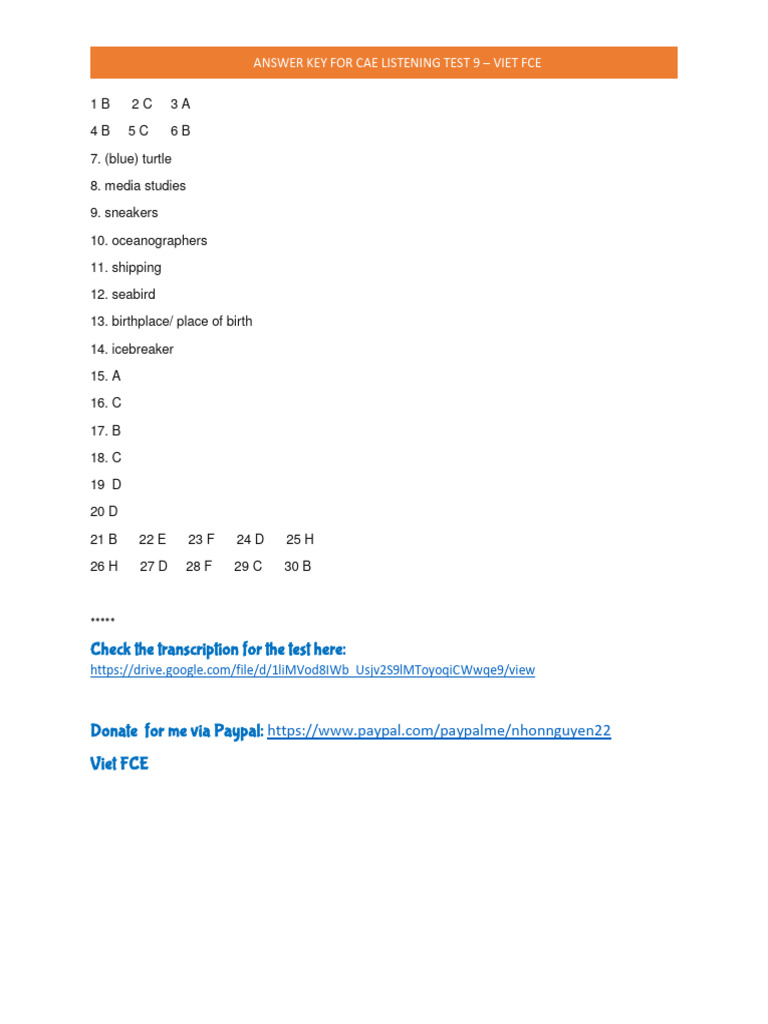 CAE Listening Test 9 Answer Key | PDF | Sports & Recreation | Travel