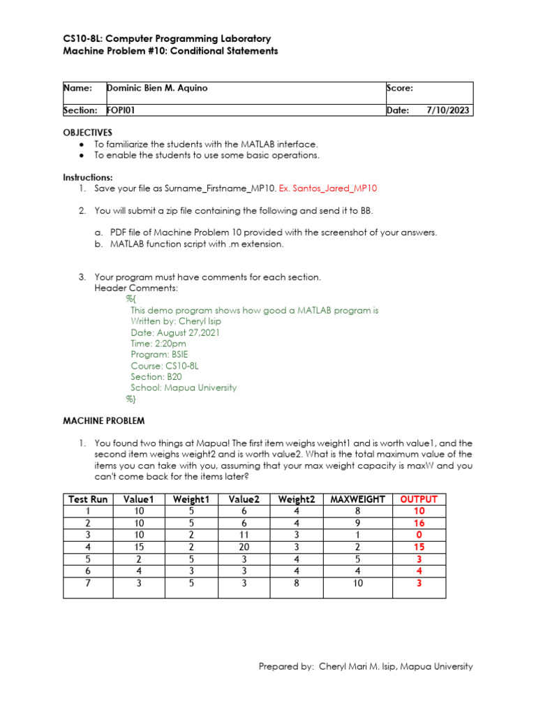 MATLAB Conditional Statements Lab | PDF | Computer Architecture ...