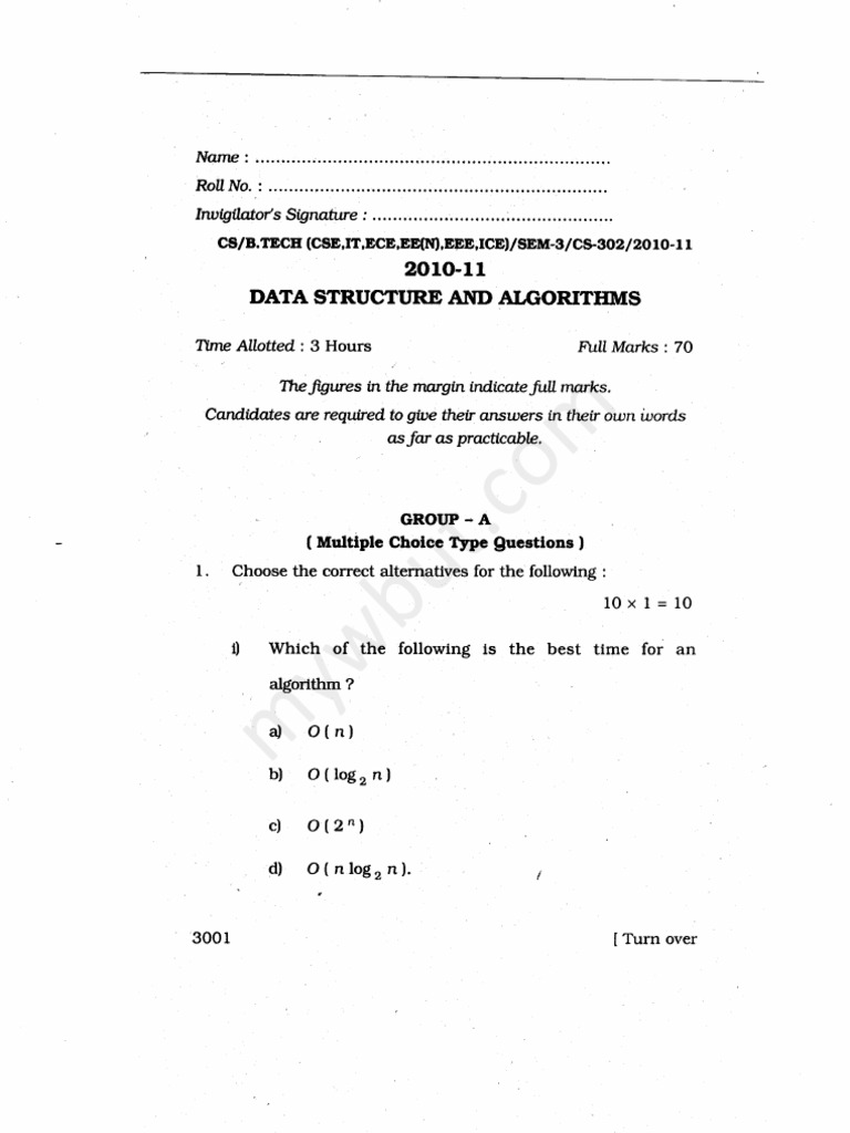 Data Structures and Algorithms Sample Paper 3 | PDF