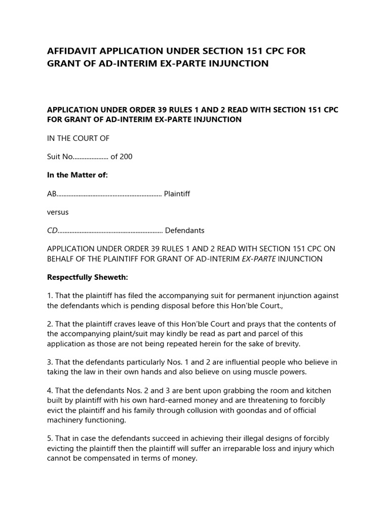 Affidavit application under section 151 cpc for grant of ad pdf