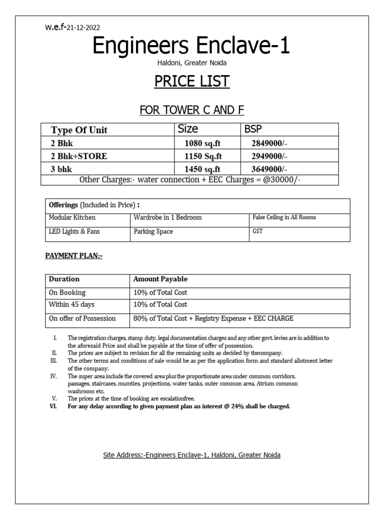 Engineer Enclave Price List (30!12!2022) PDF
