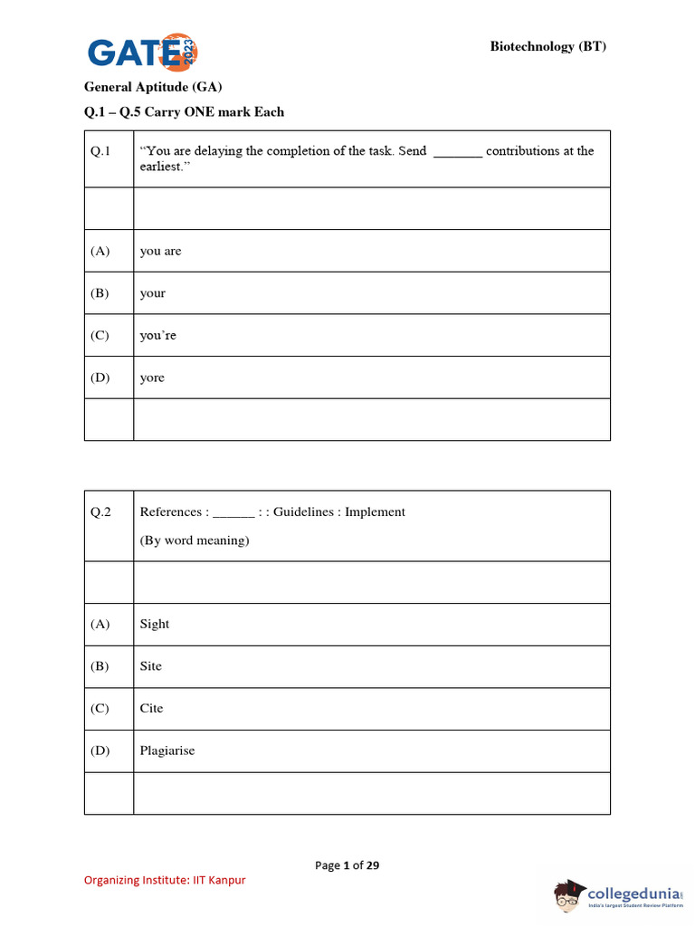 BT Gate2023 | PDF | Genetics | Gene