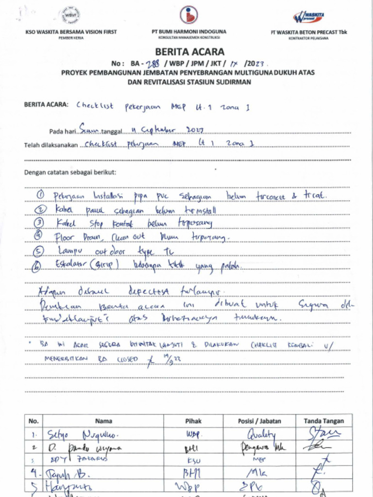BA-288. Checklist MEP Lt. 1 Zona 1 | PDF