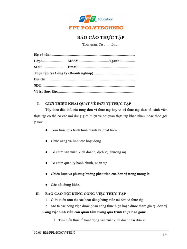 10.05-BMFPLHDCVFE-Bao Cao Thuc Tap Co Xac Nhan Cua Doanh Nghiep | PDF