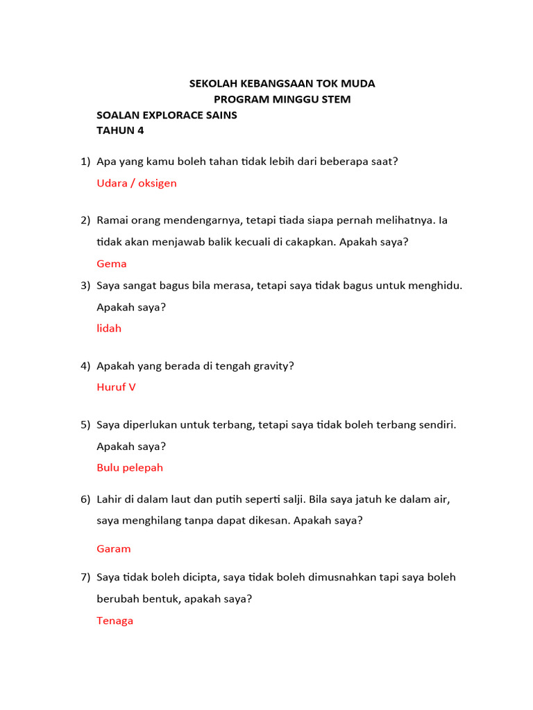 Soalan STEM Tahun 4 dan 5 Sekolah | PDF