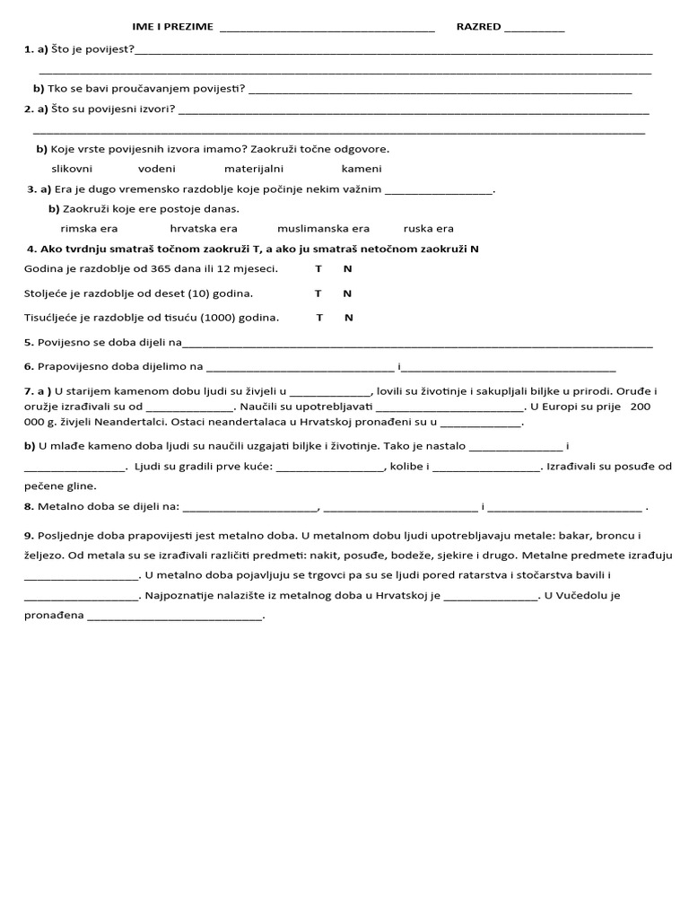 Ispit Znanja 5. Razred Prilagođeni | PDF