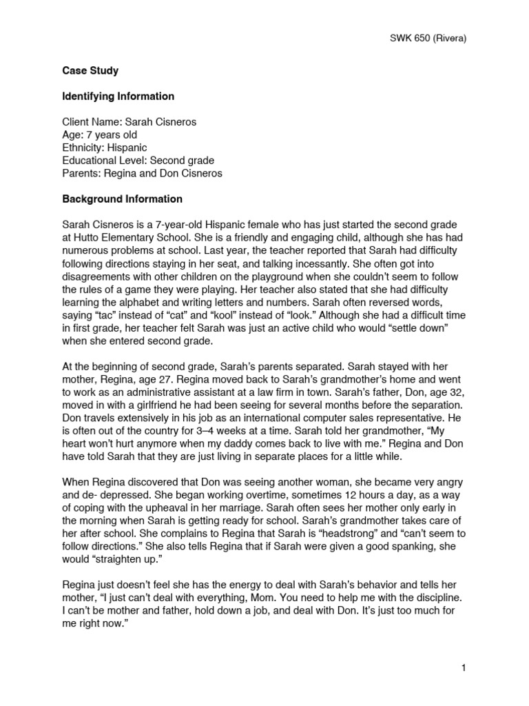 Case+Study+1 Sarah+ | PDF | Attention Deficit Hyperactivity Disorder ...