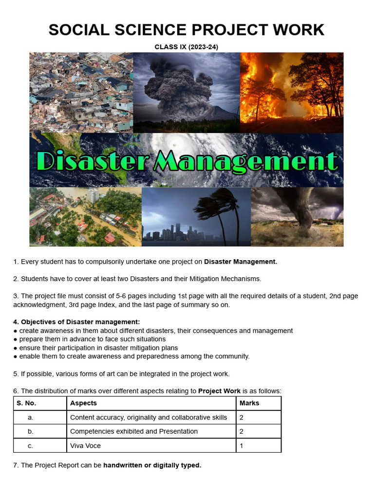 Class 9 Disaster Management Project Guide | PDF