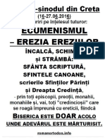 ECUMENISMUL EREZIA EREZIILOR Si Despre Pseudo Falsul Sinod Din Creta Sinodul Talharesc Mincinos Din Creta Din 16 27 Iunie 2016 Brosura a4 176 Pagini Romanortodox Info