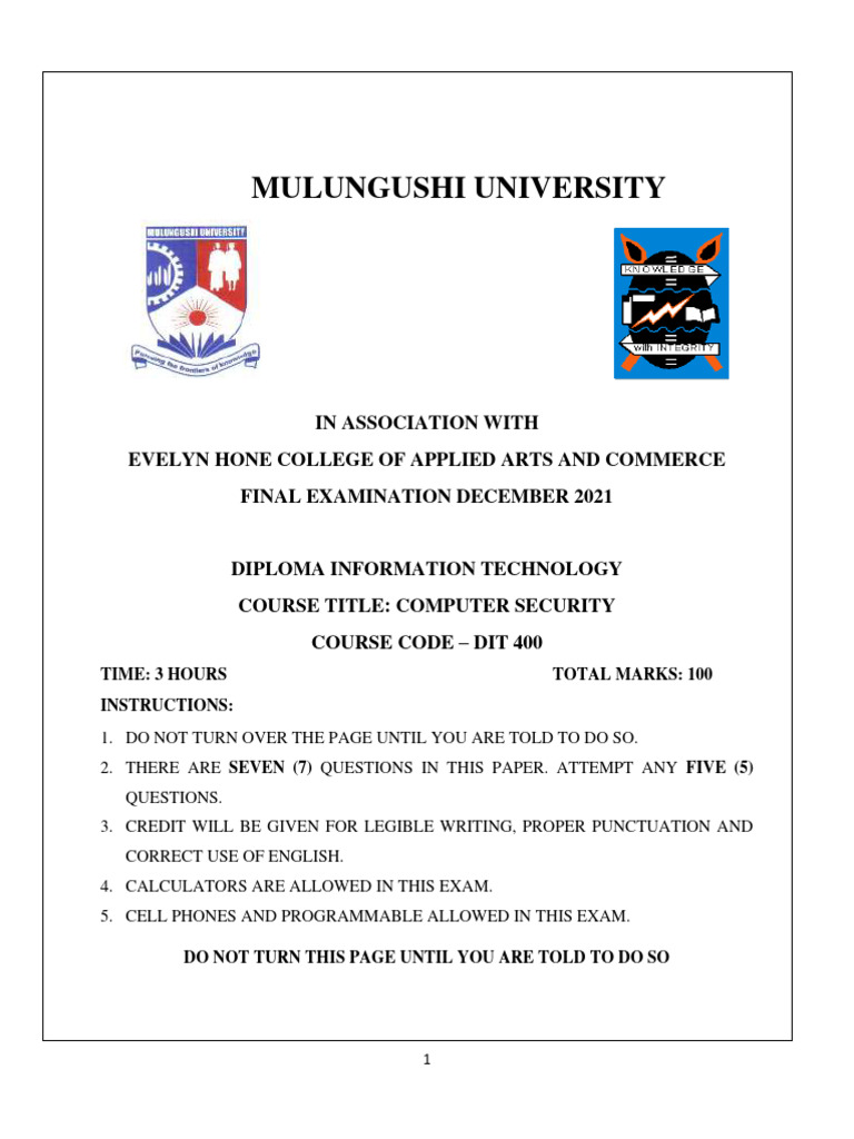 Computer Security - Dec 2021 | PDF | Denial Of Service Attack | Malware