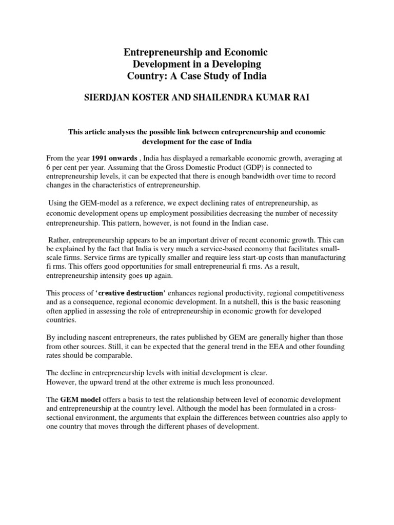 Entrepreneurship's Role in India's Growth | PDF | Entrepreneurship ...