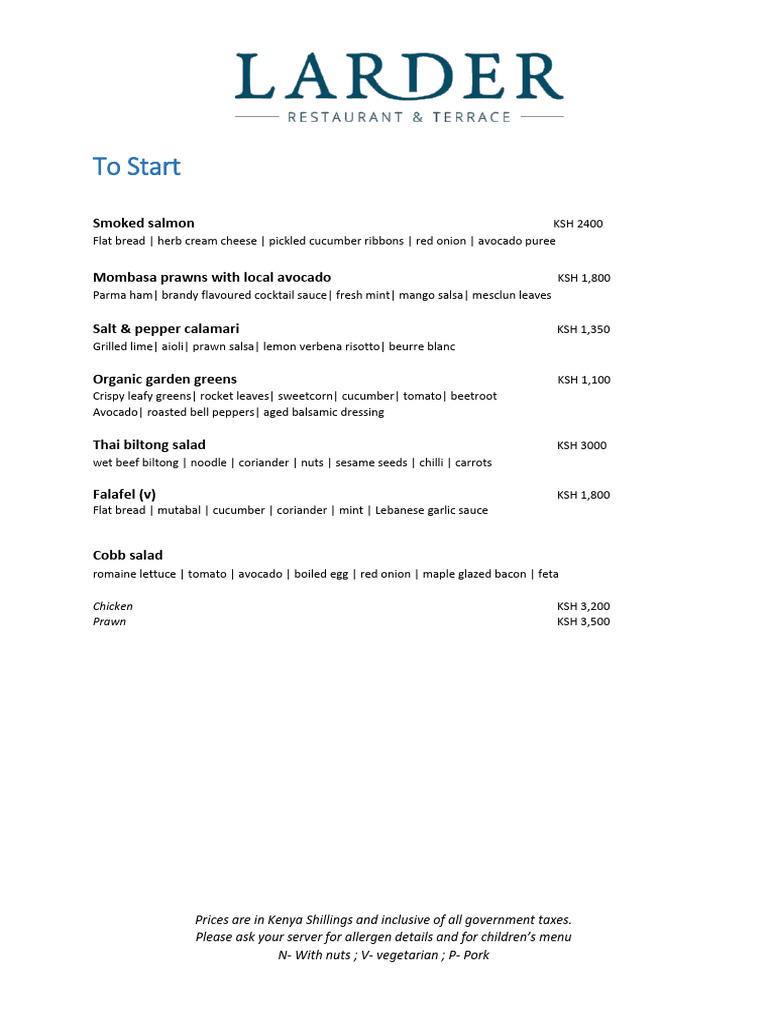 Larder Menu PDF Hamburgers Bacon