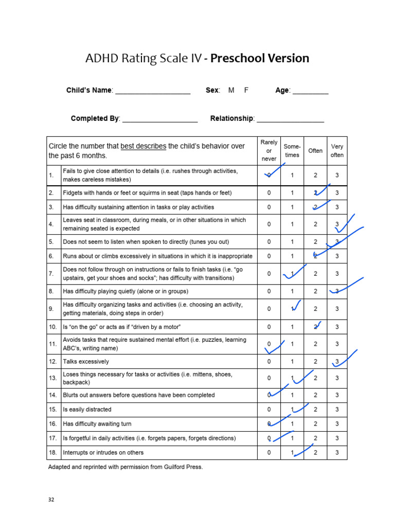 Preschool adhd questionnaire pdf attention deficit hyperactivity