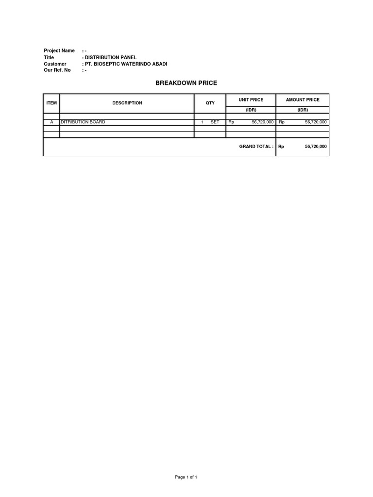 Distribution Panel Quotation for PT. Bioseptics | PDF