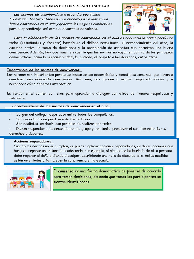 LAS NORMAS DE CONVIVENCIA ESCOLAR | PDF | Salón de clases