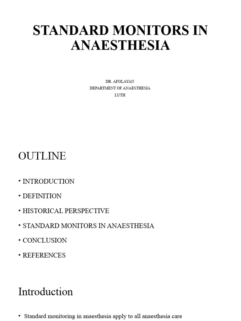 Standard Monitors in Anaesthesia PDF Electrocardiography Blood