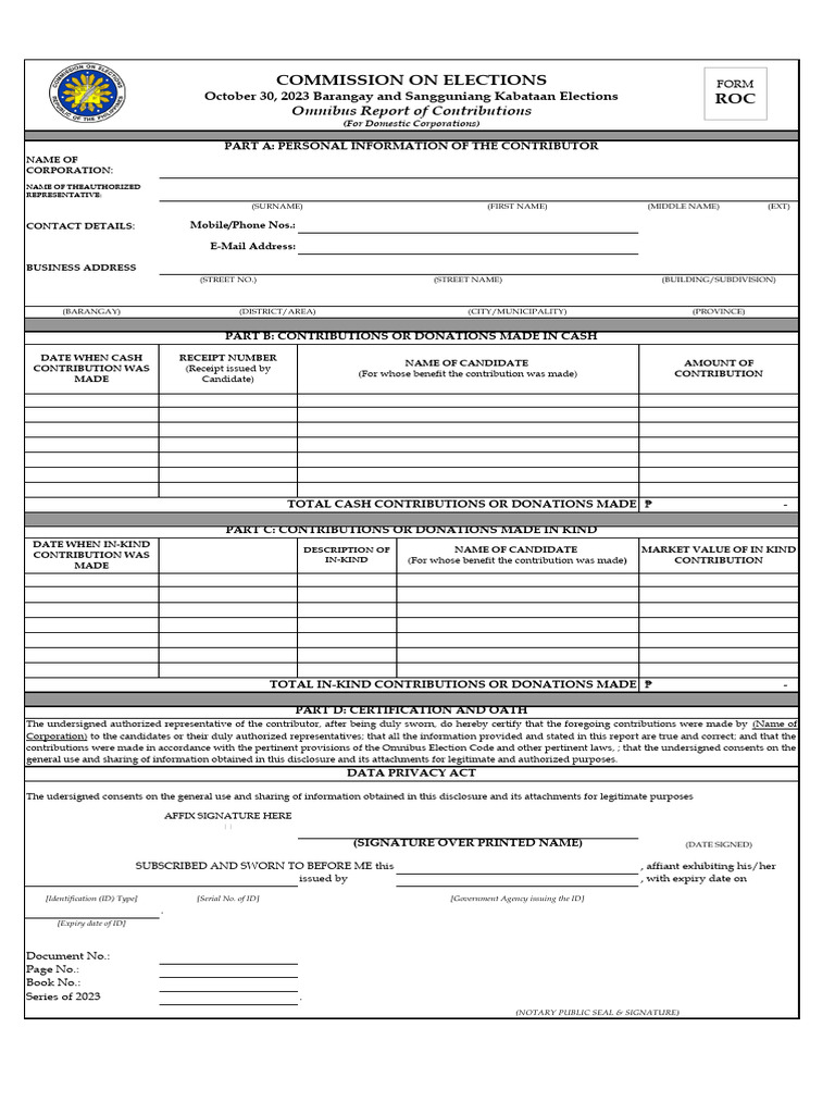 Election Contribution Disclosure Form | PDF | Signature | Privacy