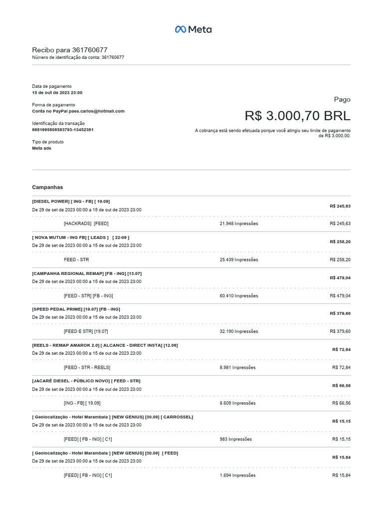 Comprovante Meta Ads - Outubro | PDF