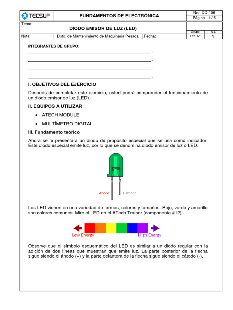 Funcionamiento del Diodo LED | PDF | Diodo emisor de luz | Diodo