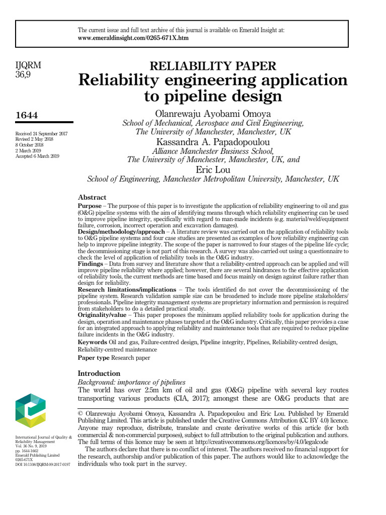 Apllication of Reliability Analysis in Pipeline Design PDF