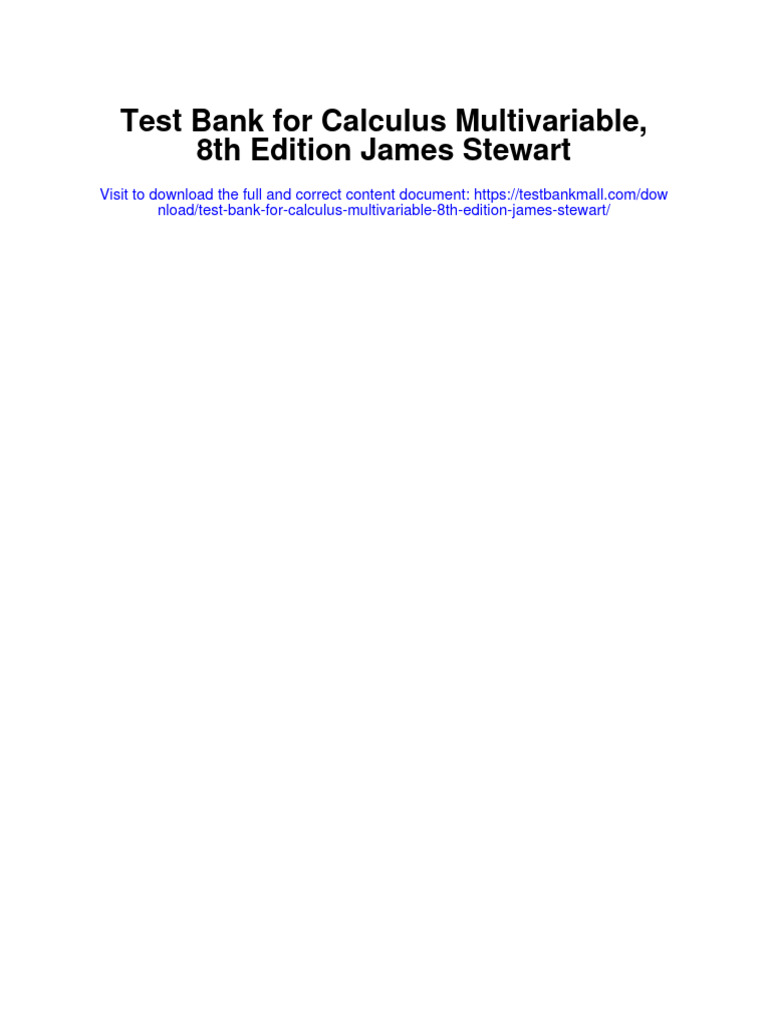 Test Bank For Calculus Multivariable 8th Edition James Stewart PDF