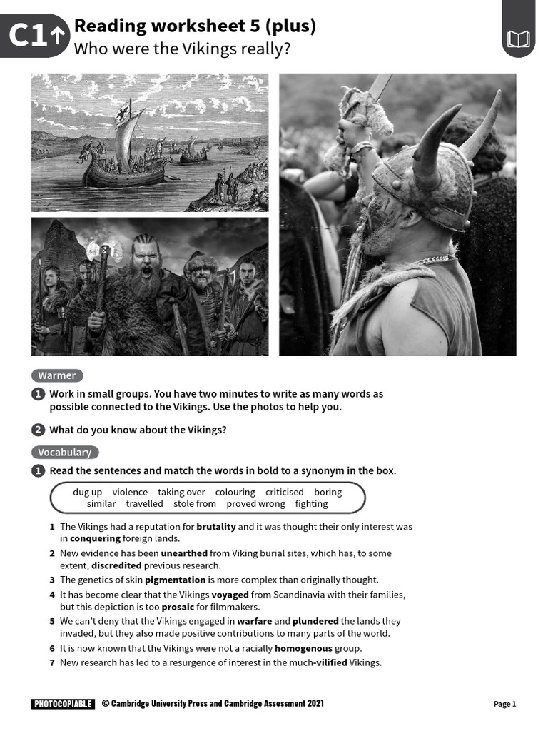 C1 advanced reading worksheet 5 plus pdf vikings