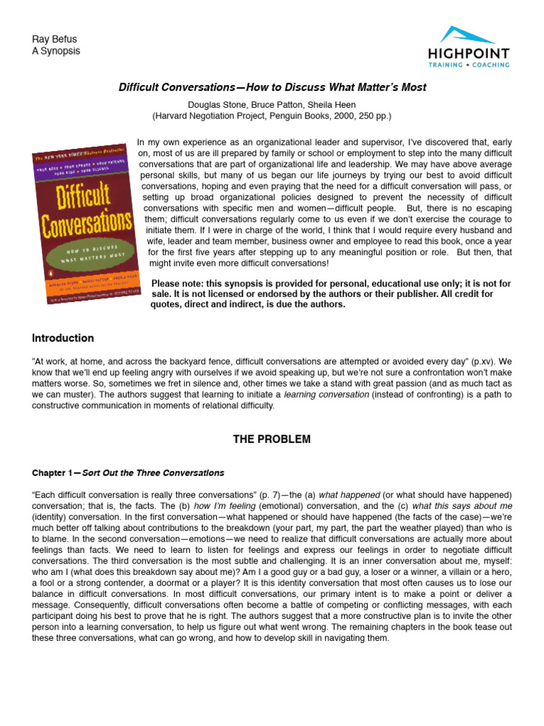 Navigating Difficult Conversations | PDF | Conversation | Experience