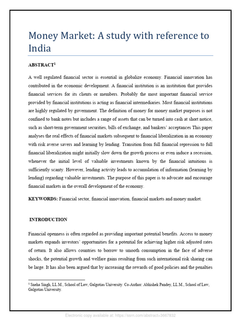 Growth and Role of India's Money Market | PDF | Money Market | Reserve ...
