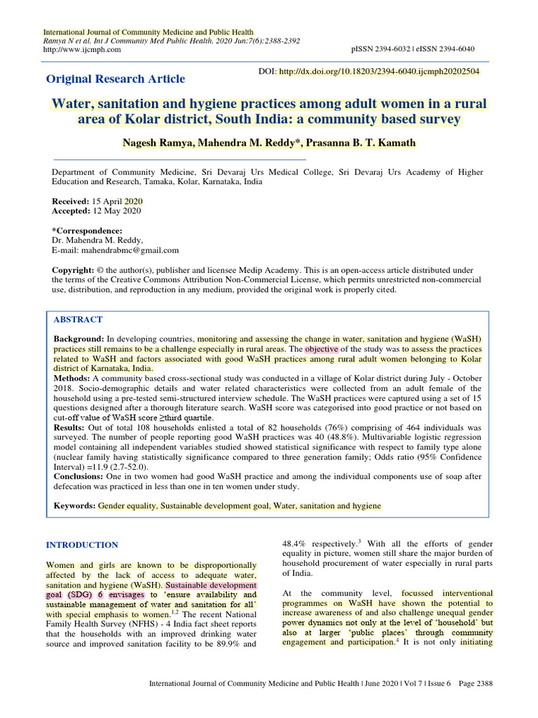 Water Sanitation And Hygiene Practices Pdf Wash Sanitation