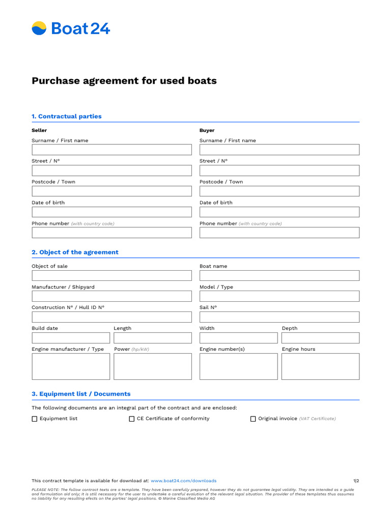 Purchase Agreement For Used Boats Boat24 | PDF | Legal Liability | Private  Law, image size:768x1024