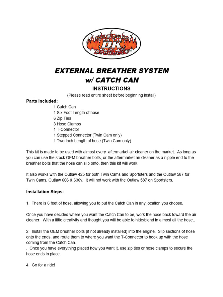 External Breather System With Catch Can Instructions PDF