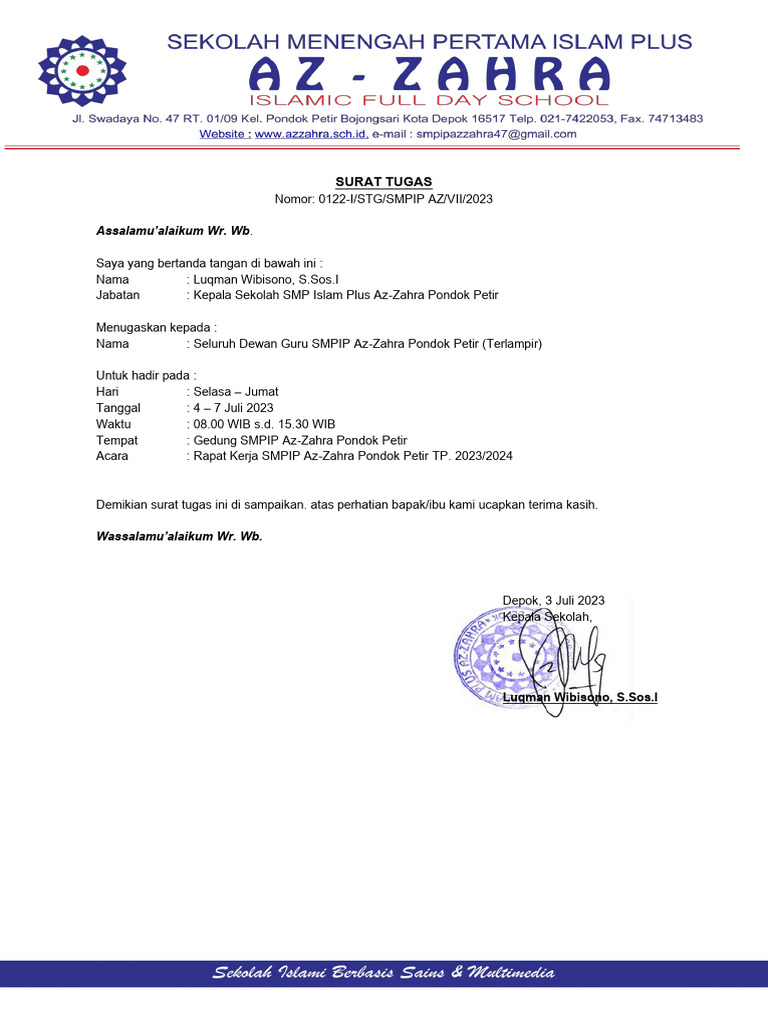 SURAT TUGAS Raker 2023 | PDF