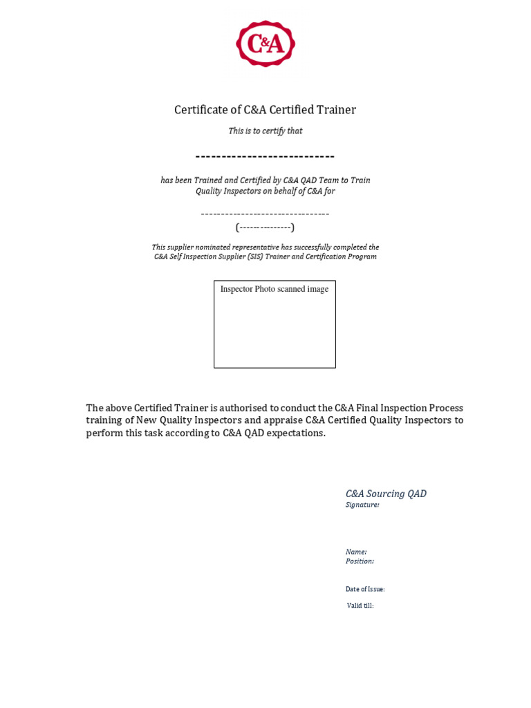 C&A Certified Trainer Certificate | PDF