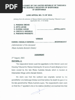 Masaka Ibeho and 4 Others Vs Daniel Dagala Kanuda (Land Appeal 71 of 2021) 2022 TZHC 13446 (2 August 2022)