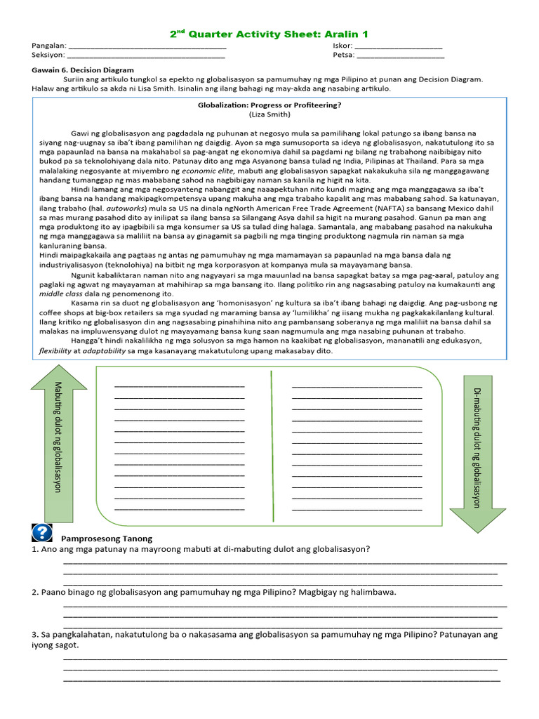 AP10 2nd QTR Aralin 1 Performance Task | PDF