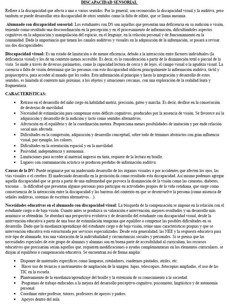 Tipos y características de discapacidad sensorial | PDF | Discapacidad ...