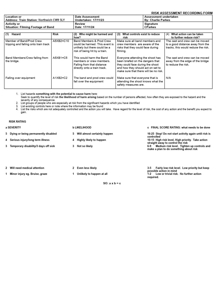 Risk Assesment Train Station | PDF | Risk | Risk Assessment