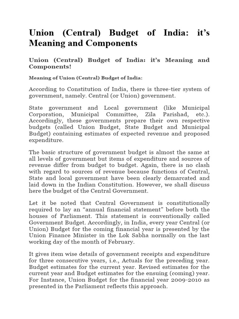 Union Budget PDF Government Of India Budget
