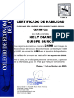 Certificado de Habilidad: Kely Diane Quispe Surco 2490