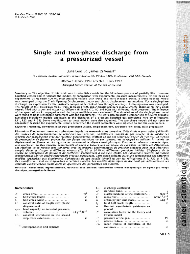 Discharge Models for Pressurized Vessels | PDF | Fracture Mechanics ...