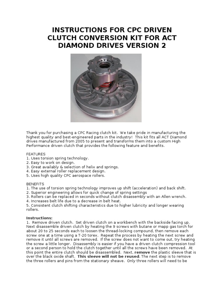 Version 2 Diamond Drive Conversion Kit Belt (Mechanical) Clutch